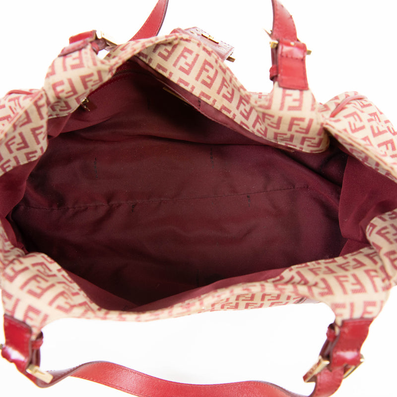 Vintage Fendi Red and Beige Canvas Zucchino Tote