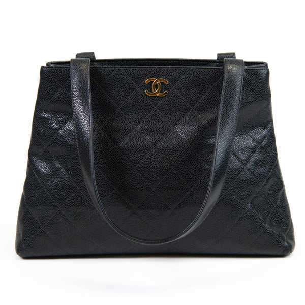 Vintage 1999 Chanel Black Quilted Caviar Leather Classic Shoulder Bag