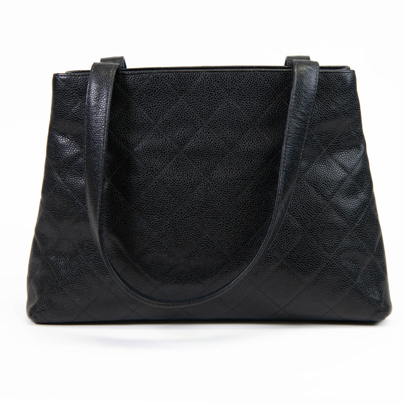 Vintage 1999 Chanel Black Quilted Caviar Leather Classic Shoulder Bag