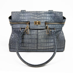 Max Mara Blue Double Handle Crocodile Embossed Leather Shoulder Bag