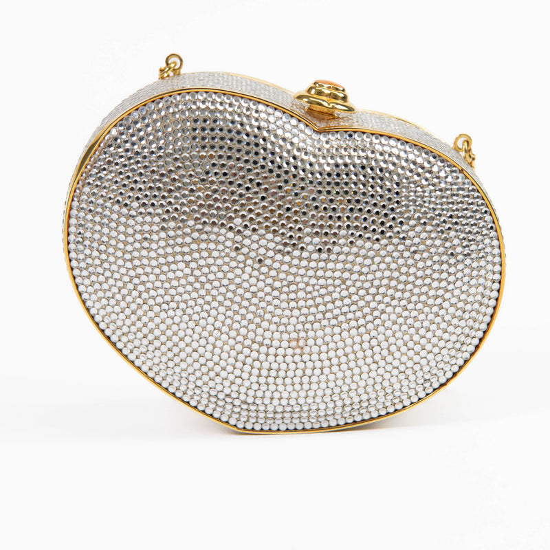 Judith Leiber Metallic Silver and Gold Chain-link Crystal Heart Clutch