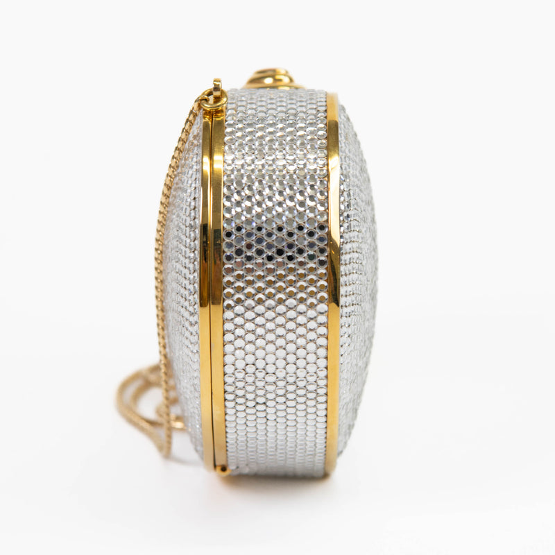 Judith Leiber Metallic Silver and Gold Chain-link Crystal Heart Clutch