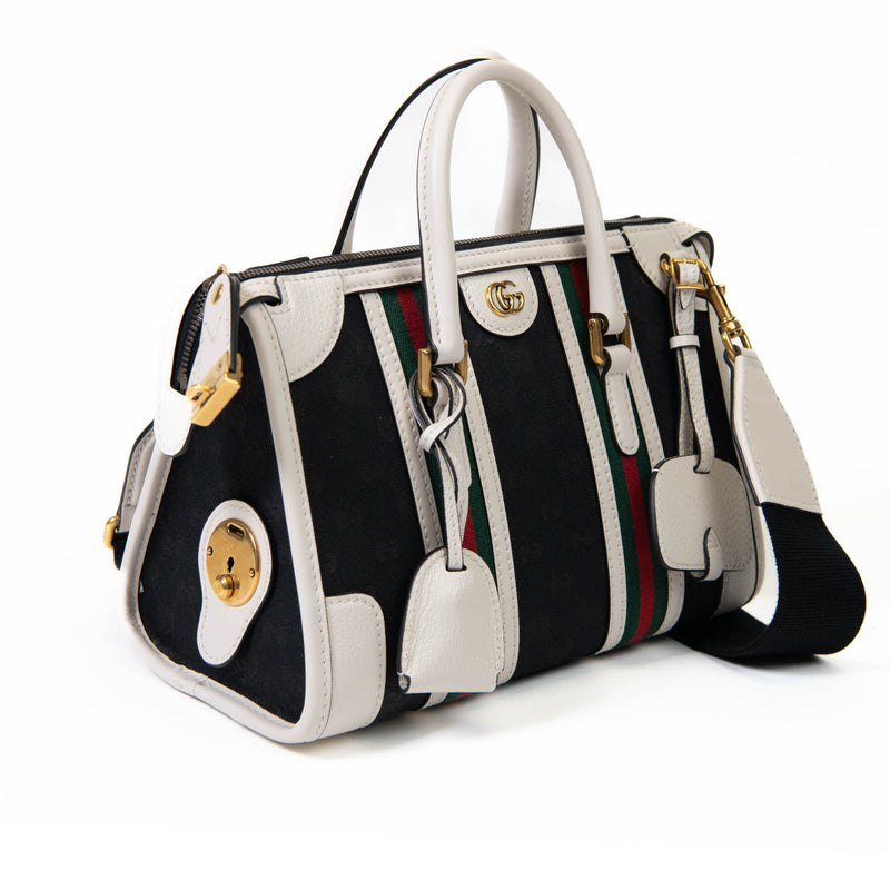 Gucci Black & White Canvas Bauletto Mini Top Handle Bag