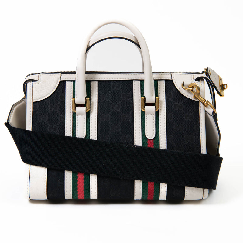 Gucci Black & White Canvas Bauletto Mini Top Handle Bag