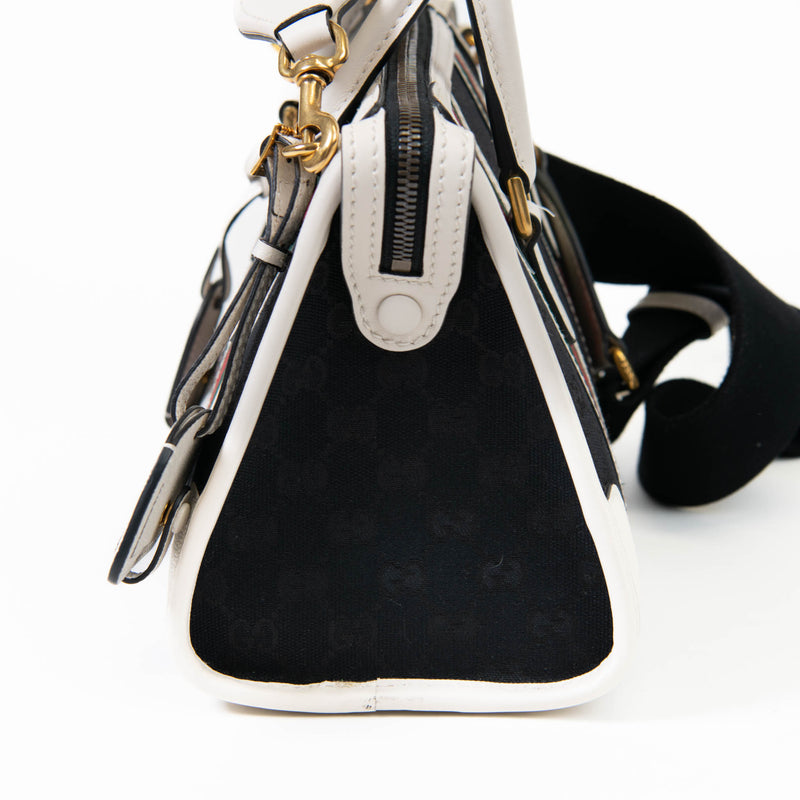 Gucci Black & White Canvas Bauletto Mini Top Handle Bag