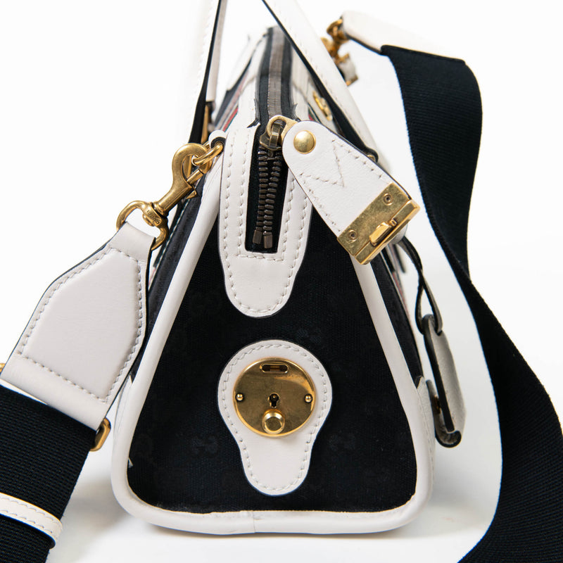 Gucci Black & White Canvas Bauletto Mini Top Handle Bag