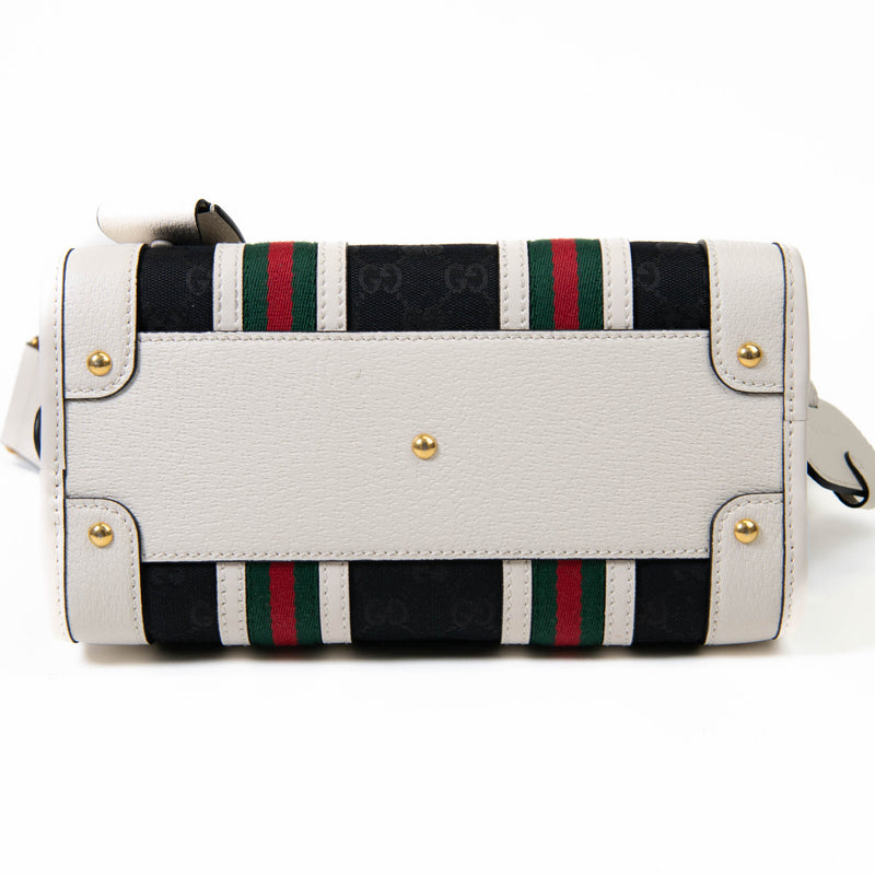 Gucci Black & White Canvas Bauletto Mini Top Handle Bag