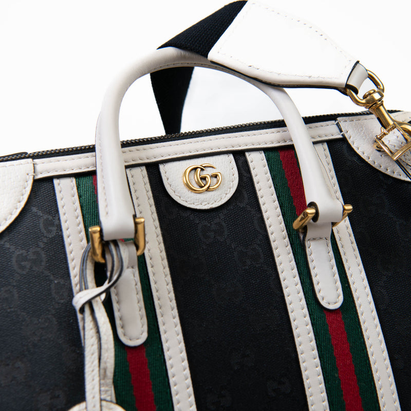 Gucci Black & White Canvas Bauletto Mini Top Handle Bag