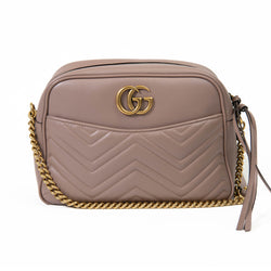 Gucci Beige Calfskin Matelasse Medium GG Marmont Chain Shoulder Bag