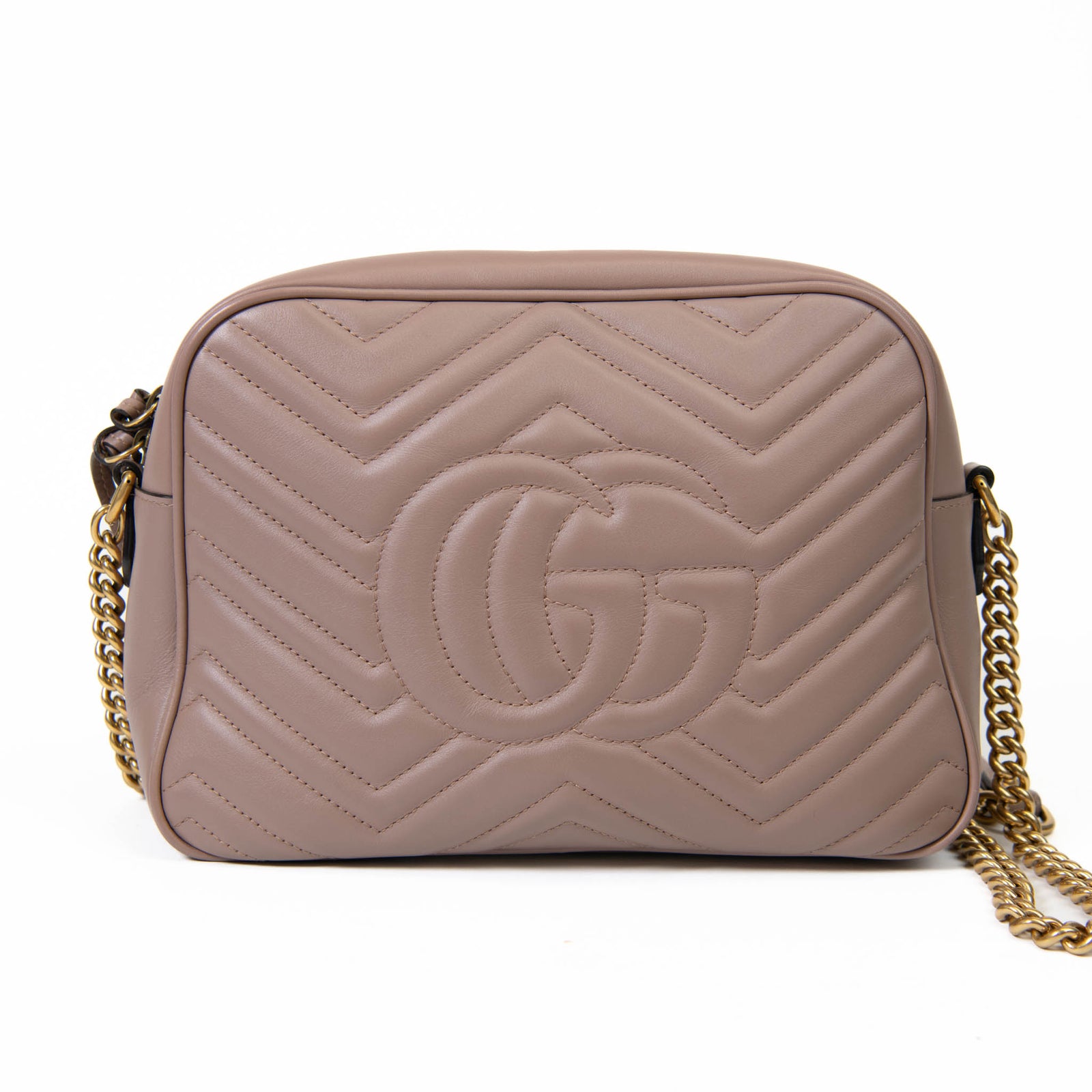 Gucci Beige Calfskin Matelasse Medium GG Marmont Chain Shoulder 