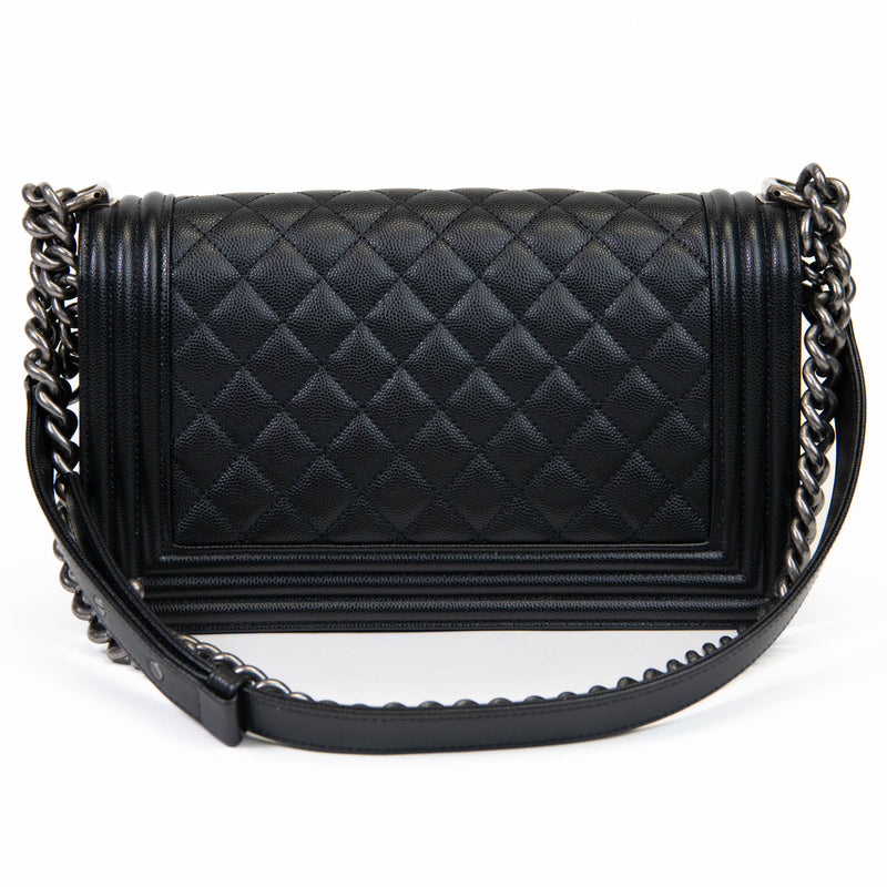 Chanel Black Caviar Leather Quilted Medium Boy Flap