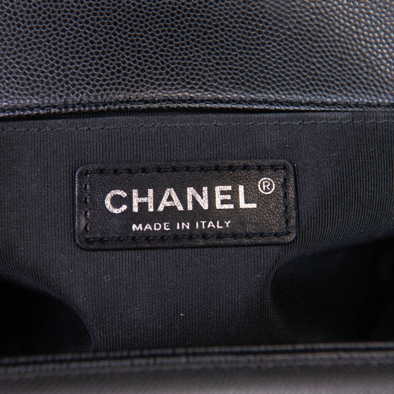 Chanel Black Caviar Leather Quilted Medium Boy Flap