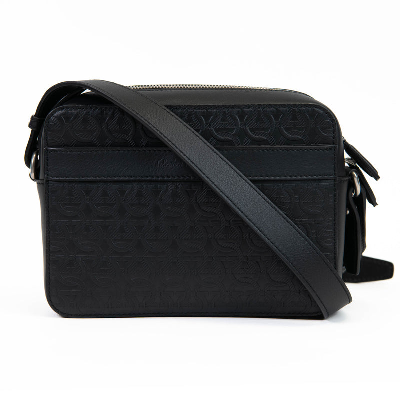 Ferragamo Men's Embossed Gancini Leather Crossbody Bag