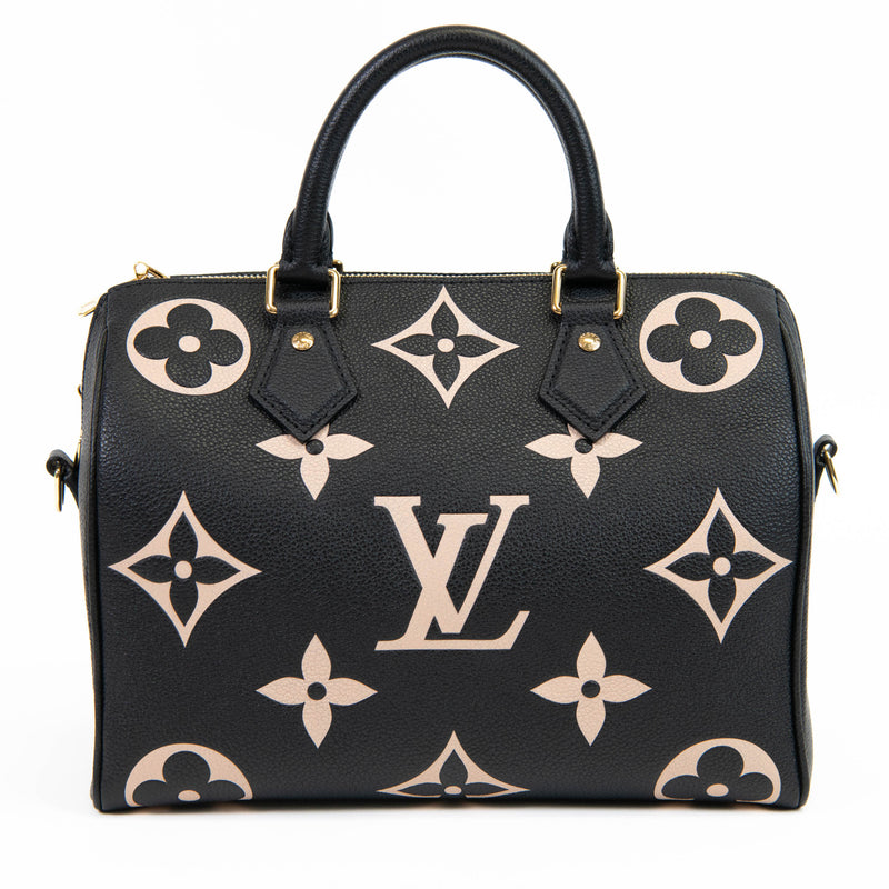 Louis Vuitton Black and Beige Empreinte Monogram Leather Giant Speedy Bandouliere 25