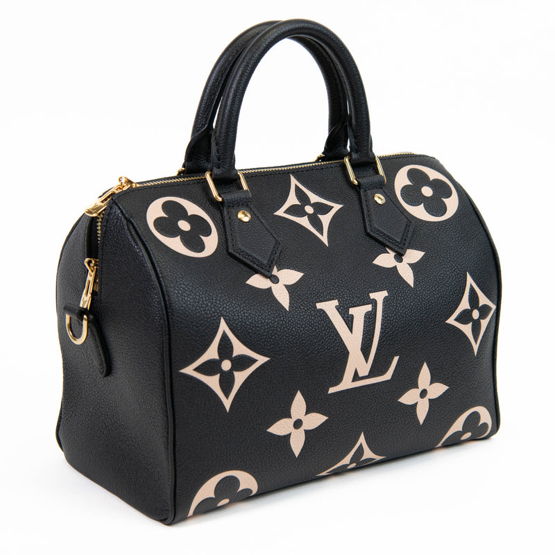 Louis Vuitton Black and Beige Empreinte Monogram Leather Giant Speedy Bandouliere 25