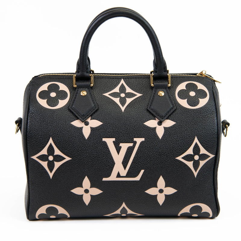 Louis Vuitton Black and Beige Empreinte Monogram Leather Giant Speedy Bandouliere 25