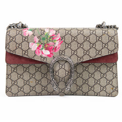 Gucci GG Supreme Beige and Rose Monogram Blooms Medium Dionysus Shoulder Bag