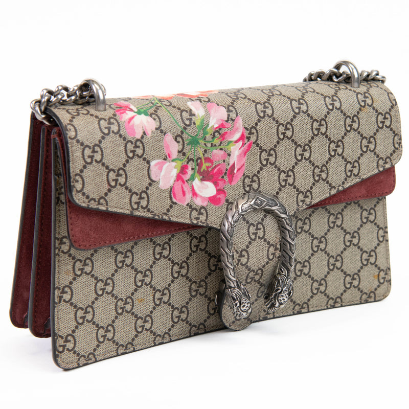 Gucci GG Supreme Beige and Rose Monogram Blooms Medium Dionysus Shoulder Bag