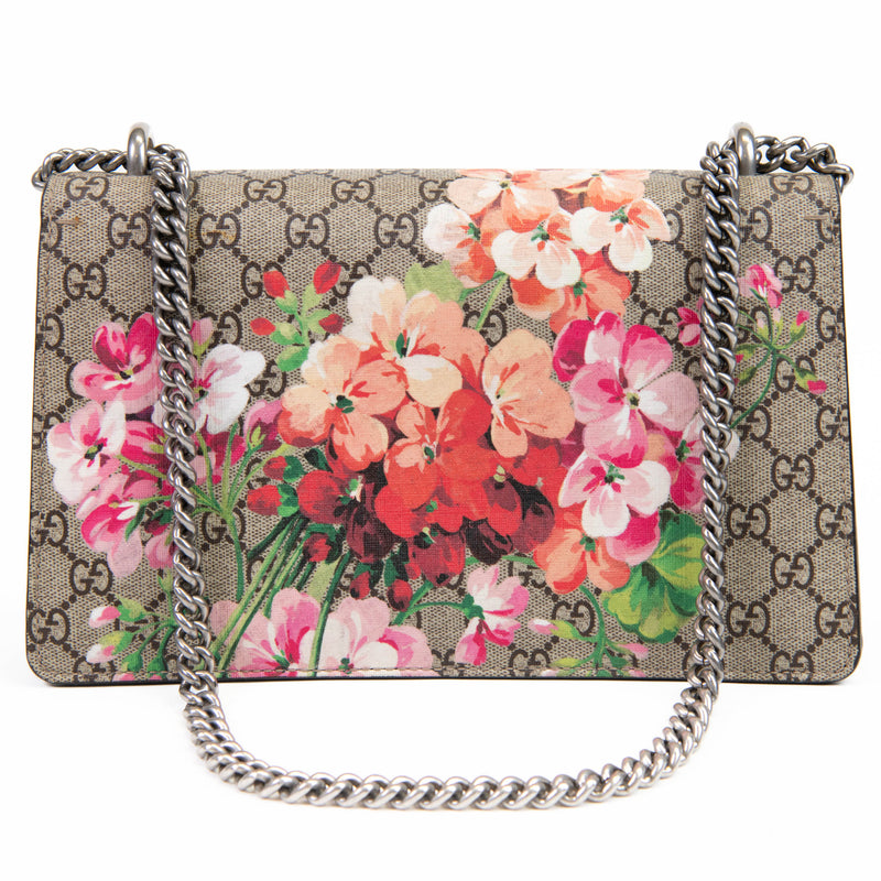 Gucci GG Supreme Beige and Rose Monogram Blooms Medium Dionysus Shoulder Bag