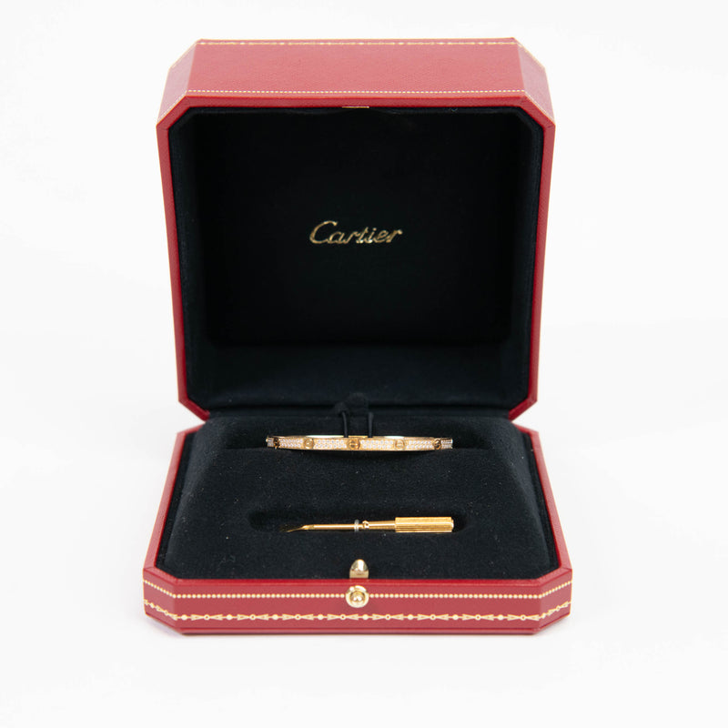 Cartier 18K Yellow Gold Diamond Small LOVE Paved Bracelet 16