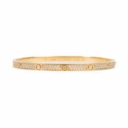 Cartier 18K Yellow Gold Diamond Small LOVE Paved Bracelet 16