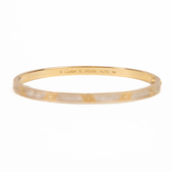 Cartier 18K Yellow Gold Diamond Small LOVE Paved Bracelet 16