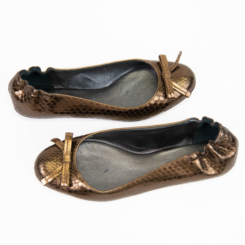 Dolce and Gabbana Gold Leather Bow Ballet Flats Size 37.5