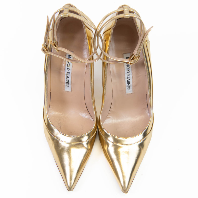 Manolo Blahnik Gold Patent Leather Pumps Size 38