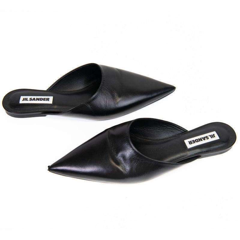 Jil Sander Black Leather Pointed Toe Mules 39.5