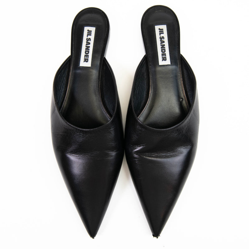 Jil Sander Black Leather Pointed Toe Mules 39.5