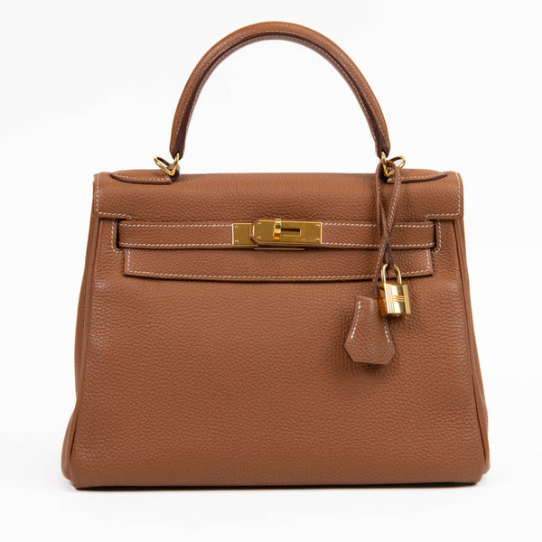 Hermes Gold Togo Leather Retourne Kelly 28cm Gold Hardware