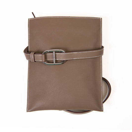 Hermès Etoupe Swift Leather Pochenplus Crossbody Palladium Hardware