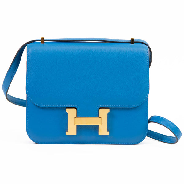 Hermes Blue Frida Evercolor Leather 18cm Constance Gold Hardware