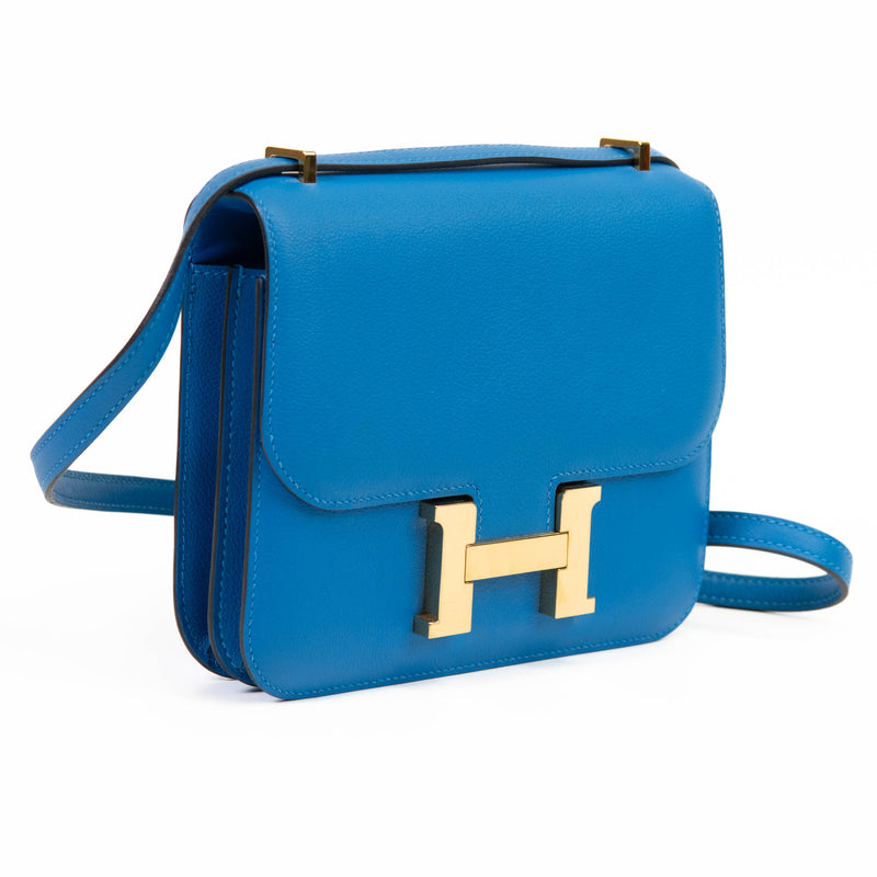 Hermes Blue Frida Evercolor Leather 18cm Constance Gold Hardware