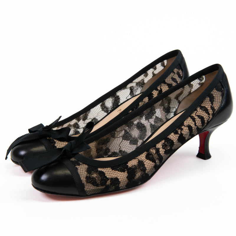 Christian Louboutin Kitten Heels in black lace overlay Size 39.5