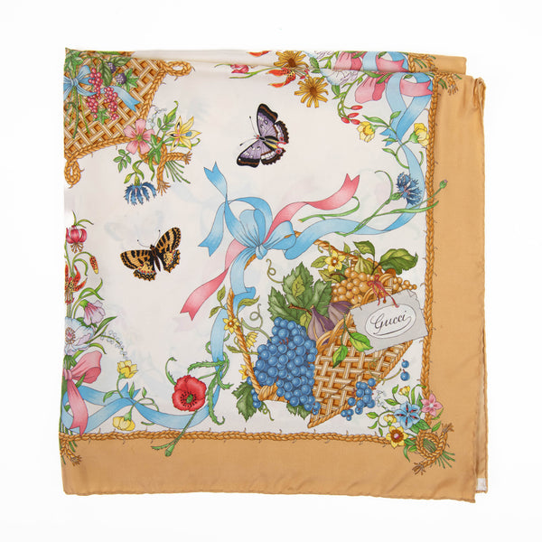 Gucci Multicolor Butterfly & Floral Silk Scarf