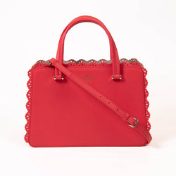 Kate Spade Red Leather New York Eyelet Trim Leather Satchel