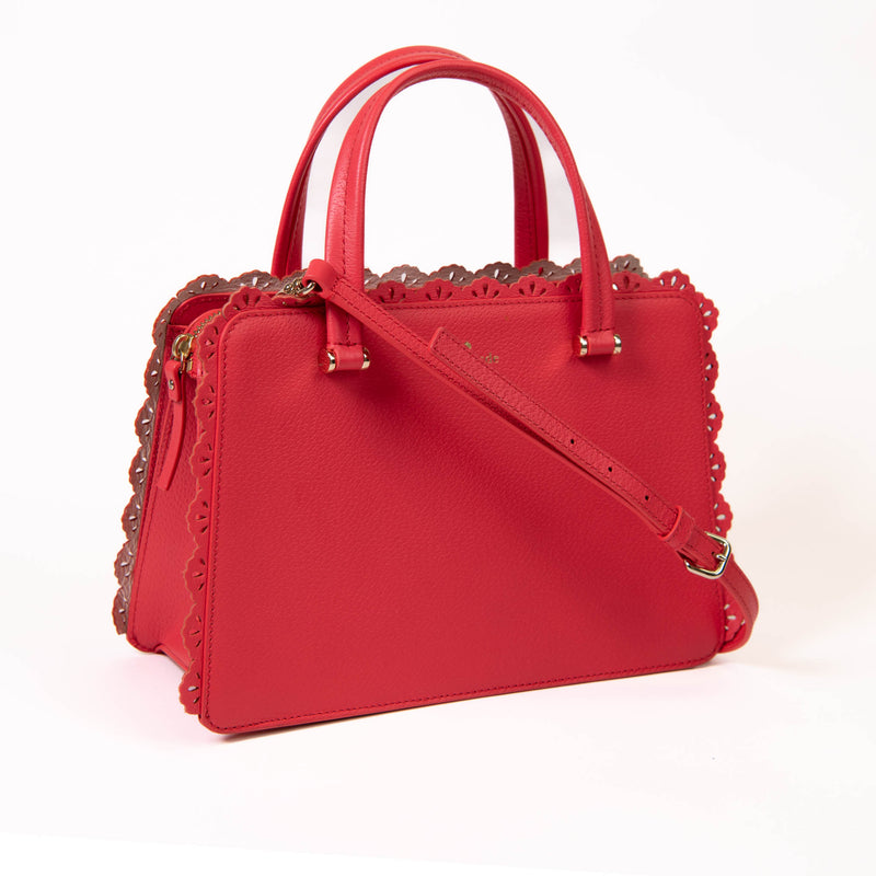 Kate Spade Red Leather New York Eyelet Trim Leather Satchel