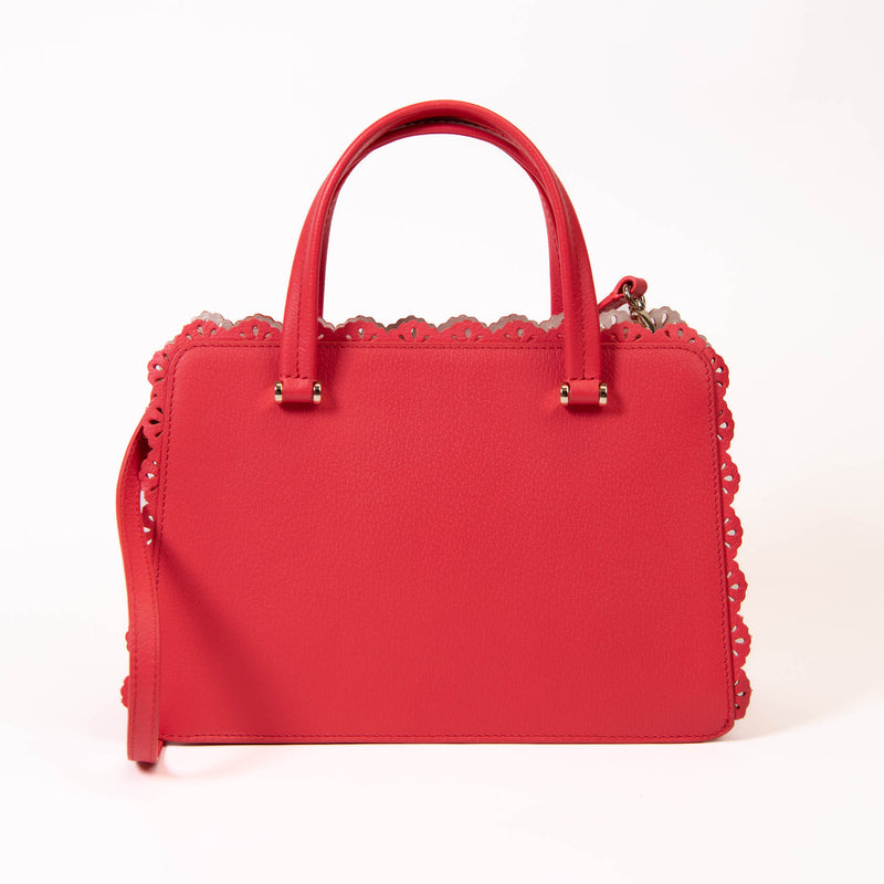 Kate Spade Red Leather New York Eyelet Trim Leather Satchel