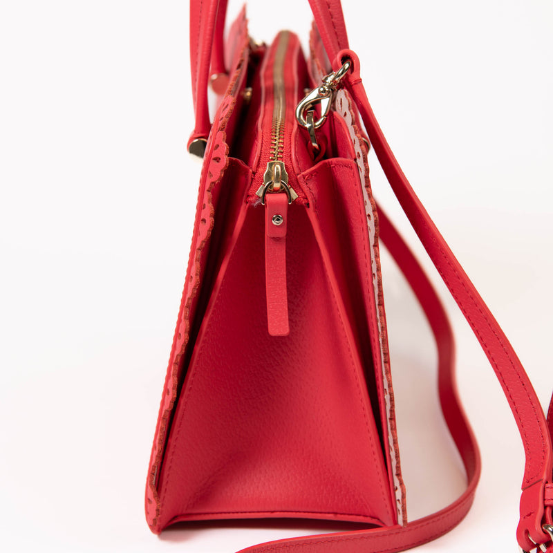 Kate Spade Red Leather New York Eyelet Trim Leather Satchel