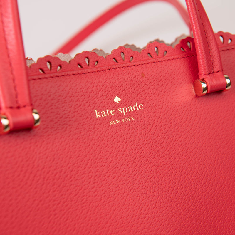 Kate Spade Red Leather New York Eyelet Trim Leather Satchel