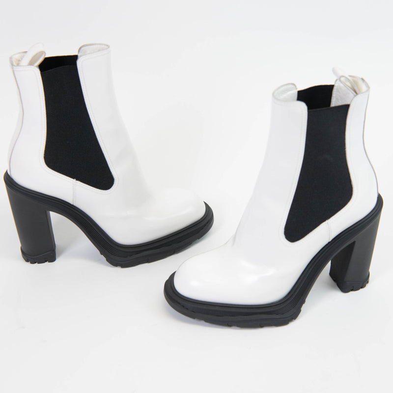 Alexander McQueen White Leather High Heeled Boots Size 36.5