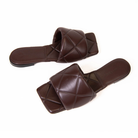 Bottega Veneta Bitter Chocolate Embossed Leather Rubber Lido Flats Size 37