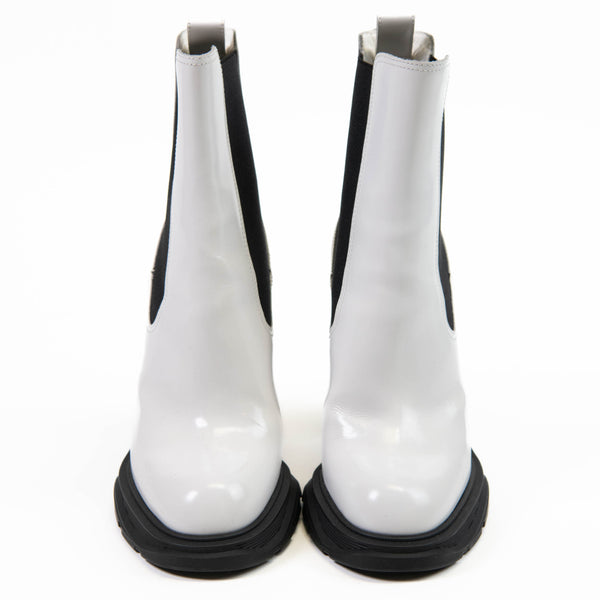 Alexander McQueen White Leather High Heeled Boots Size 36.5