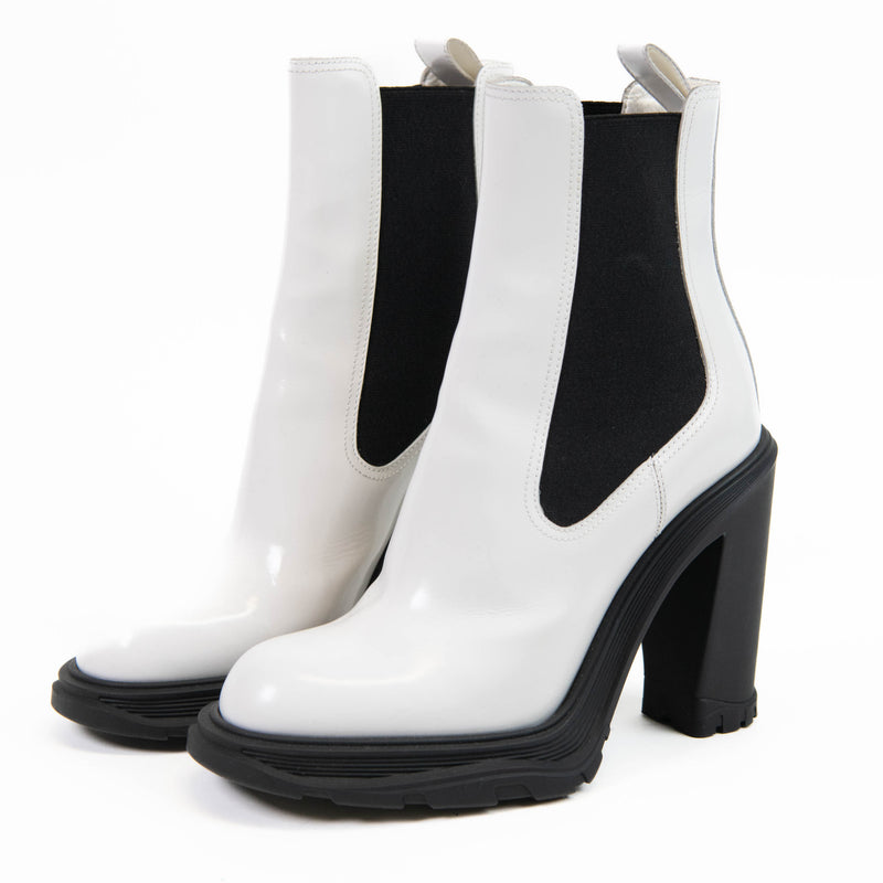 Alexander McQueen White Leather High Heeled Boots Size 36.5