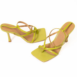 Bottega Veneta Green Leather Strappy Stretch Heeled Sandals Size 38