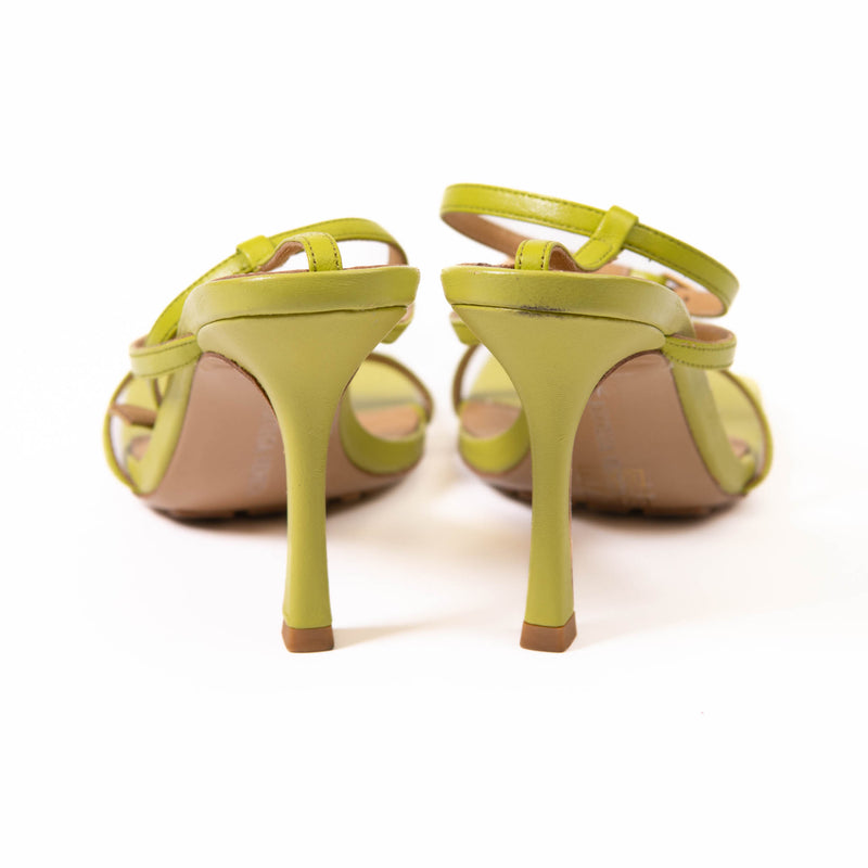 Bottega Veneta Green Leather Strappy Stretch Heeled Sandals Size 38