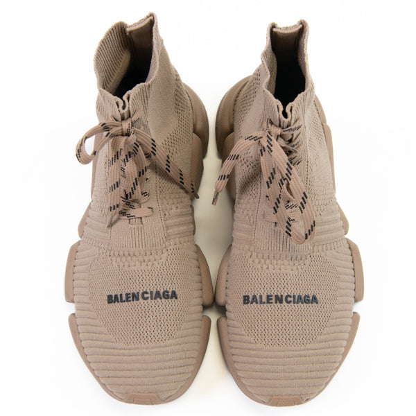 Balenciaga Speed Lace-Up Sock Trainers in Beige Synthetic Material Size 38