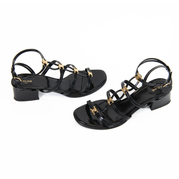 Celine Black Calfskin Clemence Multi Triomphe Sandals 38