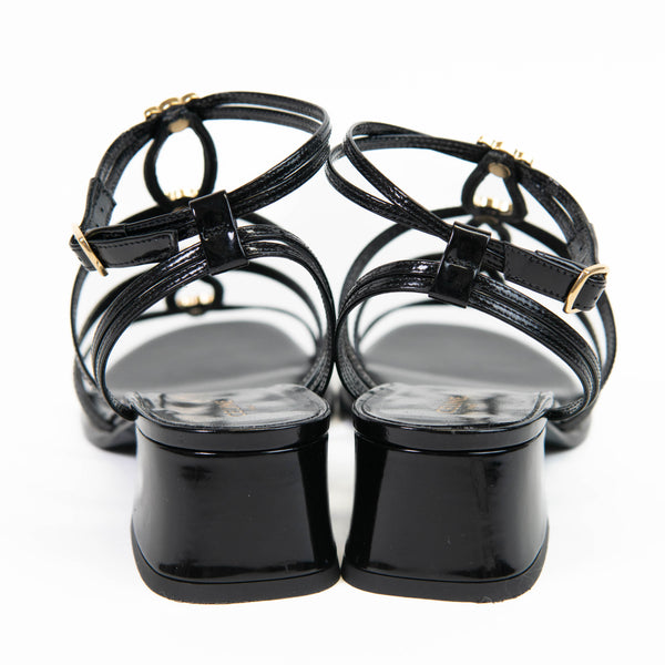 Celine Black Calfskin Clemence Multi Triomphe Sandals 38